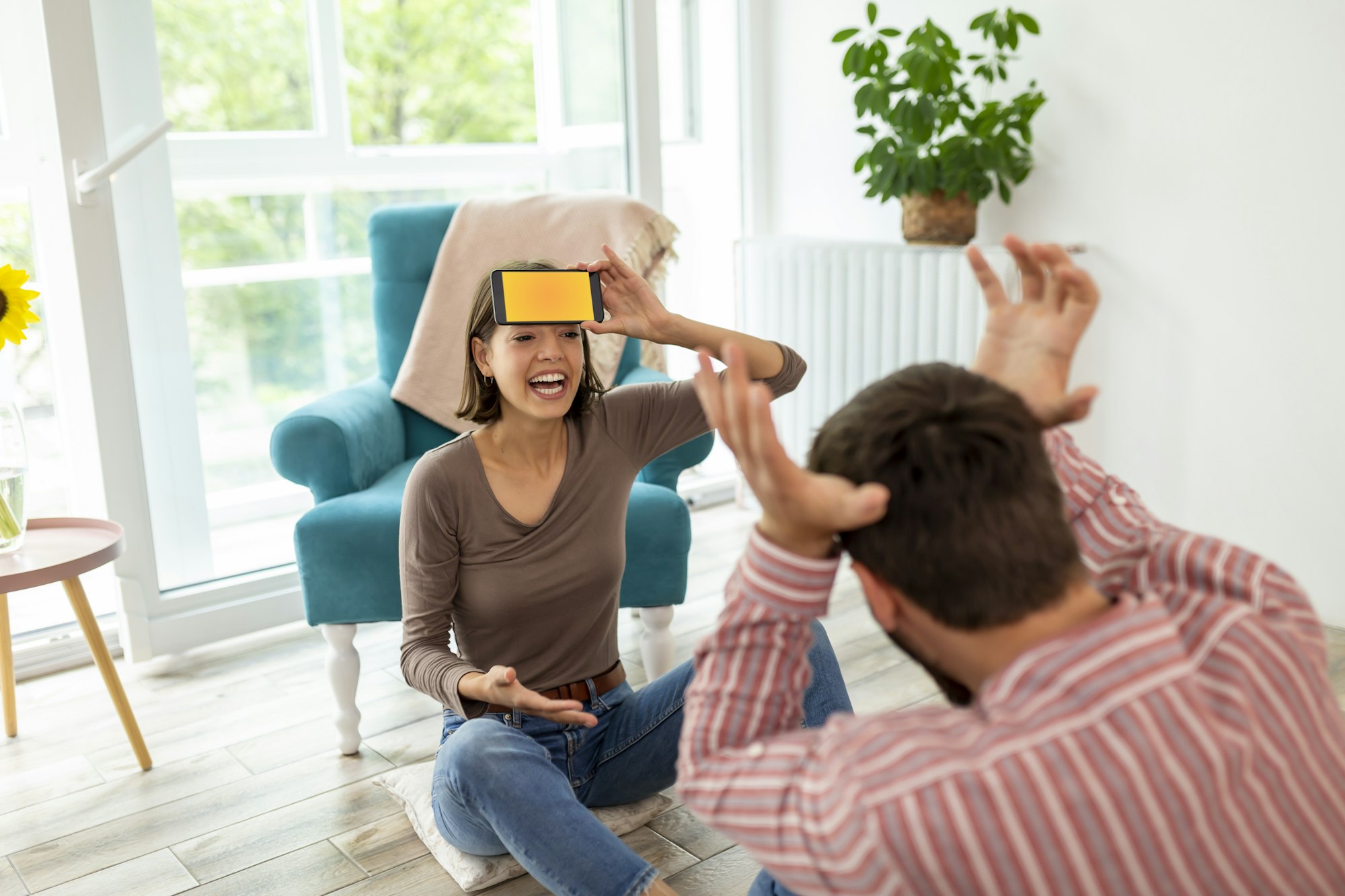 Couple playing charades